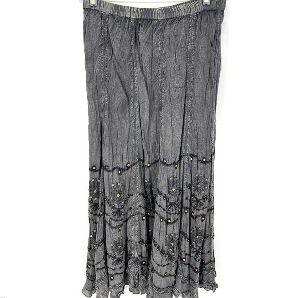 Soft Surroundings Maxi Skirt Gray Suzette Embellished Beaded Size S NEW - Picture 1 of 8
